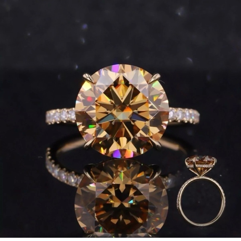 10.5 carat  champagne  Diamond solitaire Ring set in rose gold over sterling sil